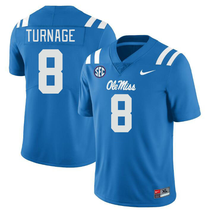 Men #8 Brandon Turnage Ole Miss Rebels College Football Jerseys Stitched-Power Blue